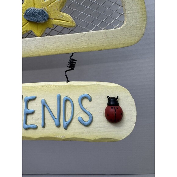 Door Hanging Sign “‎ Welcome Friends” 3D Wooden Pastel Flowers Ladybug Summer - Picture 7 of 10
